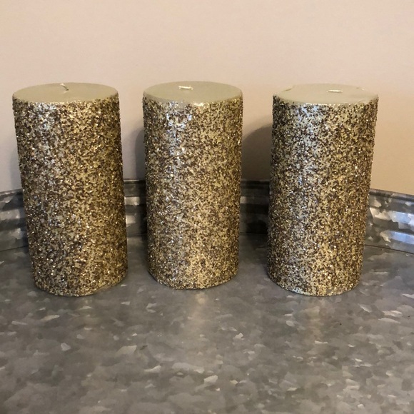 NWT Pottery Barn Gold Glitter Candles, Set of 3